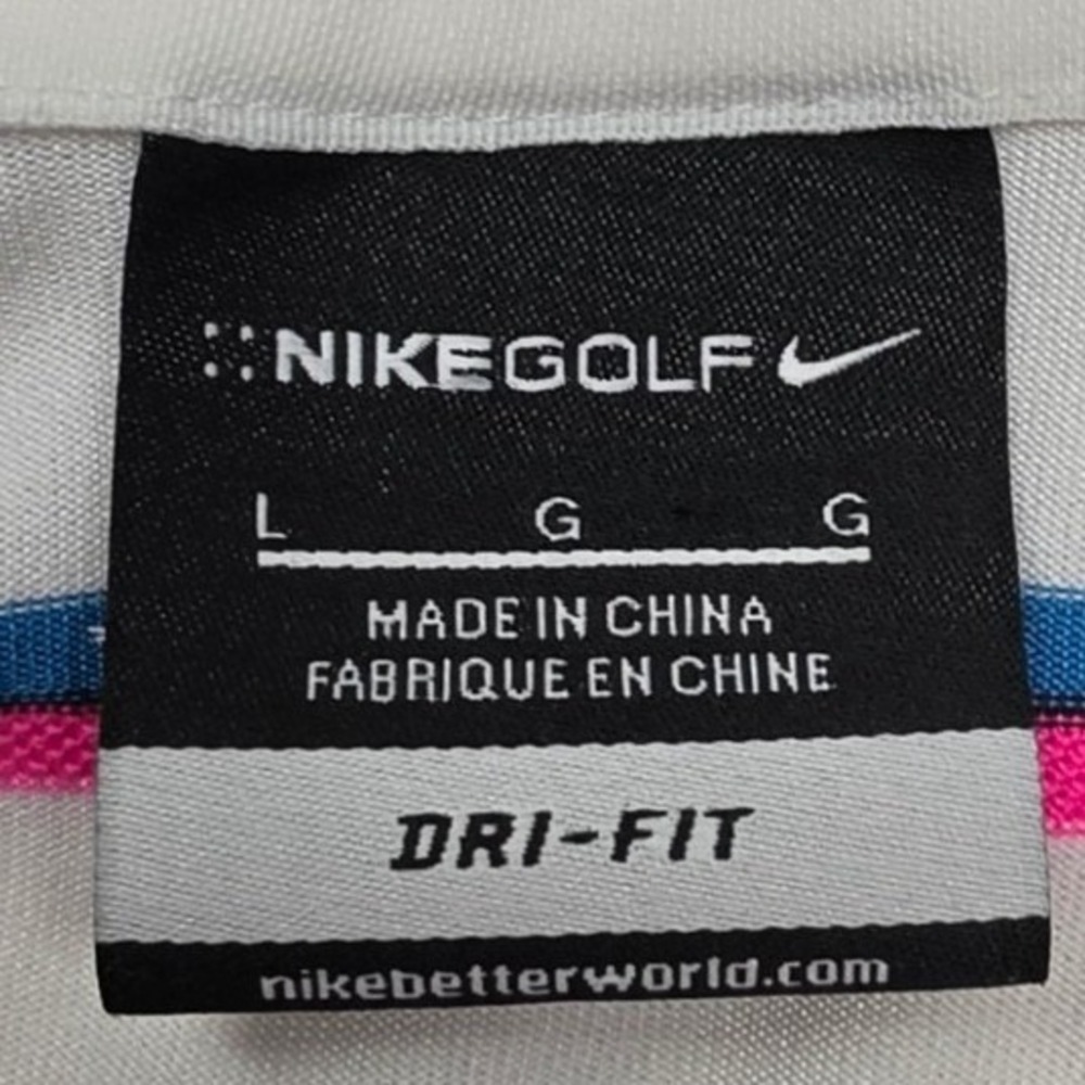 Nike Golf Dri-FIT Mens Large White Pink Blue Striped Polo Shirt 520560-101 - Picture 3 of 12